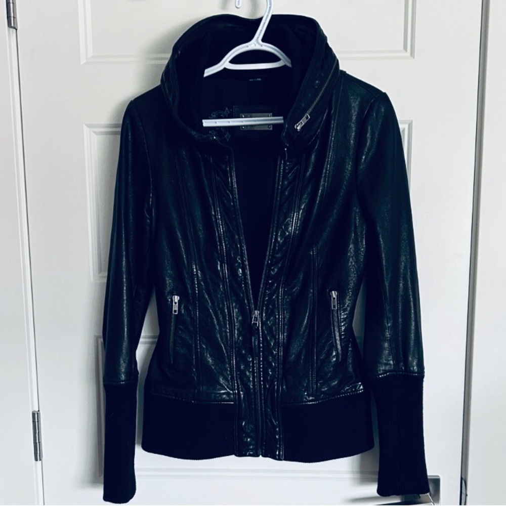 Mackage Women's Black/Blue Leather Jacket - color is Rare